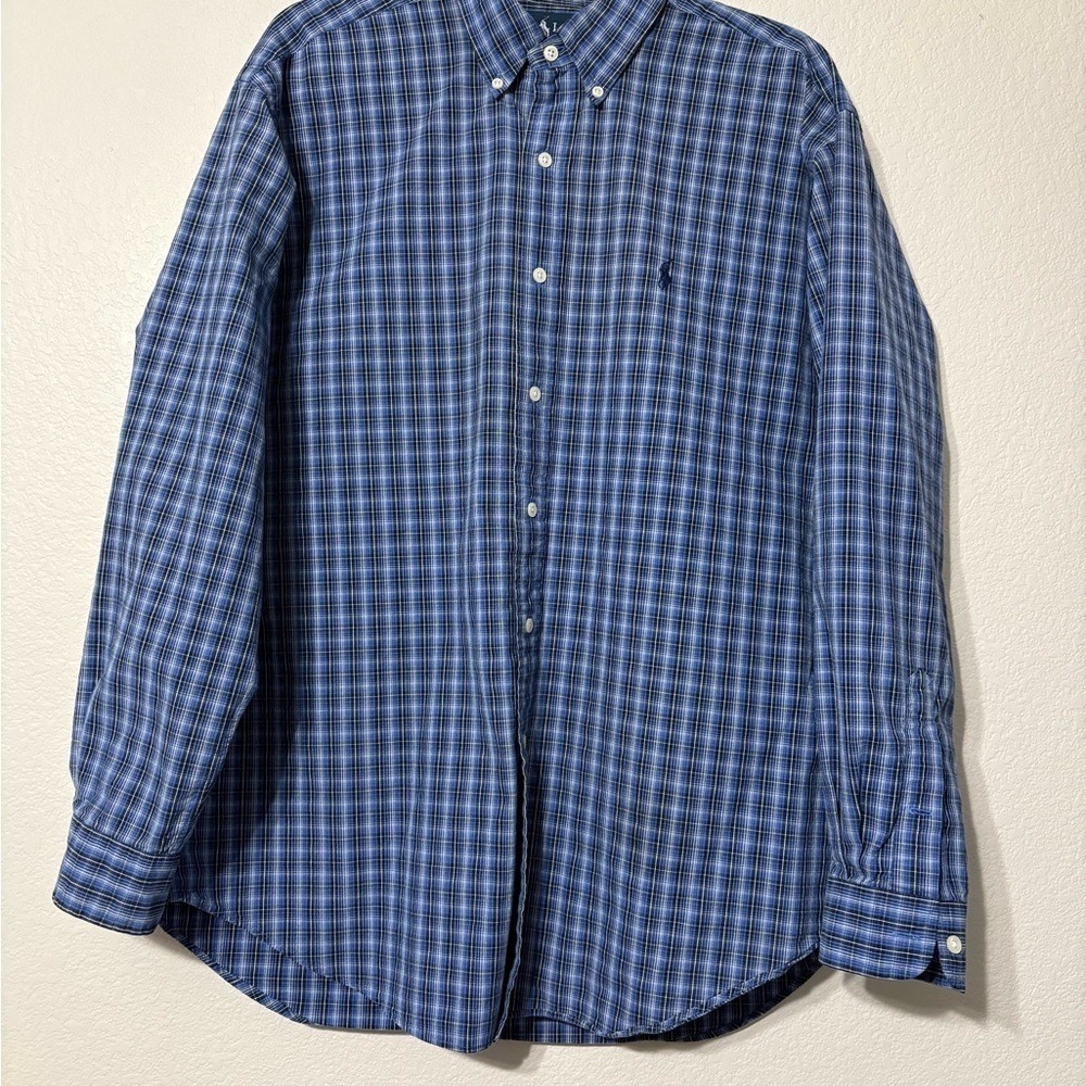 Polo Ralph Lauren Blake Mens Large Blue Plaid Button Down 100% Cotton Shirt